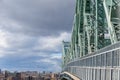 Pont Jacques Cartier bridge taken in Longueuil in the direction of Montreal, in Quebec, Canada, during a cloudy afternoon.