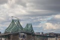 Pont Jacques Cartier bridge taken in Longueuil in the direction of Montreal, in Quebec, Canada, during a cloudy afternoon.