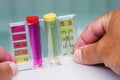 Jacuzzi spa pool maintenance test, Ph chlorine and bromide level Royalty Free Stock Photo