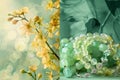 Jade Bracelets and Spring Blossoms in a Soft Green Gradient Royalty Free Stock Photo