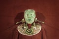 Jade mosaic funeral mask and the jewelry found in the tomb of Mayan king Pakal from Palenque, the National Museum of Anthropology Royalty Free Stock Photo