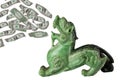 Jade Pixiu is Chinese lucky animal of china spit dollar bank on white background have path