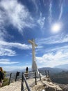 26.10.2021. Jaen, Spain. Cruz del Castillo de Santa Catalina overlooking Jaen City on a sunny day, Andalusia, Spain Royalty Free Stock Photo