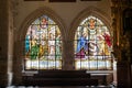 Jaen, Spain - June 18, 2020: Stained glass window of Basilica of San Ildefonso in Jaen, Andalusia, Spain