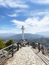 26.10.2021. Jaen, Spain. landscape of Jaen and the cross outside the castle of Santa Catalina on a sunny day, Spain Royalty Free Stock Photo