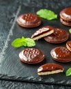 Jaffa cakes sweet cookies with orange and chocolate Royalty Free Stock Photo