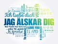 Jag alskar dig I Love You in Swedish in different languages of the world, word cloud background