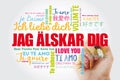 Jag alskar dig I Love You in Swedish word cloud