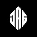 JAG circle letter logo design with circle and ellipse shape. JAG ellipse letters with typographic style. The three initials form a