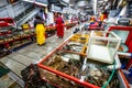 Jagalchi fish market alley view with alive crabs and fishes cases in Busan South Korea Royalty Free Stock Photo