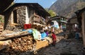 Jagat village with nepalese people Royalty Free Stock Photo