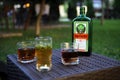 Bottle of Jagermeister and glasses Royalty Free Stock Photo