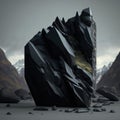 jagged black stone embedded in the side of a mountain background for cosmetic products, mock up pedestal AI generation