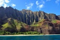 Jagged hills from catamaran at the dramatic Napali coast, Kauai, Hawaii Royalty Free Stock Photo