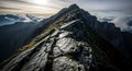Jagged Mountain Ridge at Sunrise with Clouds Below Royalty Free Stock Photo