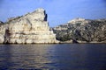 Jagged rocky walls of the coast of the badlands, Parc National des Calanques, Marseille, France Royalty Free Stock Photo