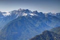 Sava valley with jagged snowy peaks of Julian Alps, Slovenia