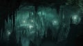 Jagged stalagmites and stalactites protrude from the walls and ceiling lending an eerie and claustrophobic atmosphere to