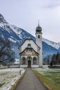 The Jagtmatt Chapel, in early Baroque style with paintings on facade in the Swiss town Erstfeld Royalty Free Stock Photo