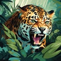 Jaguar in the Amazon rainforest. Tropical rainforest animals. Vector