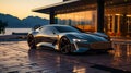 Future Model Jaguar Car Parked By Modern Minimalist Architecture In Mediterranean - AI Generated