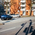 Jaguar coupe car driving fast on German street