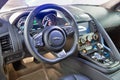 Jaguar F-TYPE steering wheel closeup in Kiev, Ukraine. Royalty Free Stock Photo