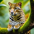 Somewhere in the middle of the Amazon rainforest, a jaguar prowls through the jungle.