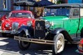 Jaguar and Ford close up at a vintage car show in Motueka High Street in front of the museum