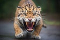 jaguar in mid-roar, showcasing teeth and power
