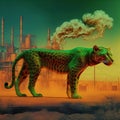 Jaguar panther standing in front Toxic mass from a chemica. Generative AI