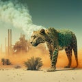 Jaguar panther standing in front Toxic mass from a chemica. Generative AI