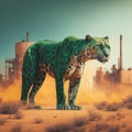 Jaguar panther standing in front Toxic mass from a chemica. Generative AI