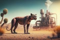 Jaguar panther standing in front Toxic mass from a chemica. Generative AI