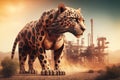 Jaguar panther standing in front Toxic mass from a chemica. Generative AI