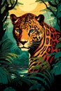 jaguar portrait in rain forest home