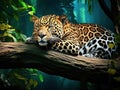 Ai Generated illustration Wildlife Concept of Jaguar relaxing Royalty Free Stock Photo