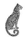 Jaguar spotted silhouette. Vector sitting wildcat graphic illustration. Black isolated on white background