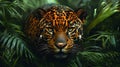 Jaguar stalking in lush rainforest, wildlife print Royalty Free Stock Photo
