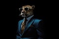 Jaguar In Suit And Sunglasses On Black Background. Generative AI Royalty Free Stock Photo