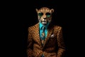 Jaguar In Suit And Sunglasses On Black Background. Generative AI Royalty Free Stock Photo