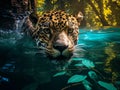 a jaguar swimming in the river Royalty Free Stock Photo