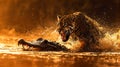 Jaguar vs Crocodile in Dramatic Encounter Royalty Free Stock Photo