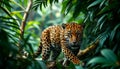 Jaguar is walking through the jungle Royalty Free Stock Photo