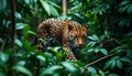 Jaguar is walking through the jungle Royalty Free Stock Photo