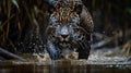 Jaguar Walking in Water Royalty Free Stock Photo