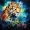 Jaguar watercolor painting with predator animals wild and free wildlife print for