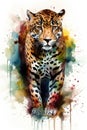 Jaguar watercolor predator animals wildlife Royalty Free Stock Photo