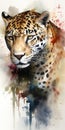 Jaguar watercolor predator animals wildlife Royalty Free Stock Photo