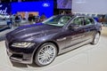 Jaguar XF car showcased at the Brussels Expo Autosalon motor show. Belgium - January 12, 2016